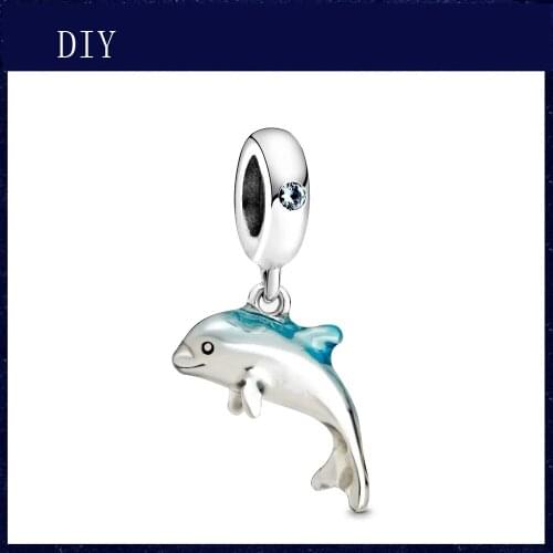 Silver Shiny Dolphin pendant fit Pandora Charm Silver 925 Bead Pendant Bangle with stylish DIY jewelry