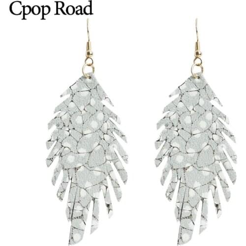 Cpop Leaf Genuine Leather Earrings for Women Fashion Colors Pendant Dangle Statement Earrings Leather Jewelry Accessories 2019