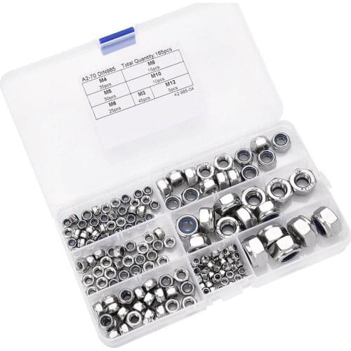 Hexagonal Nylon Self-Locking Nut 304 Stainless Steel M3 M4 M5 M6 M8 M10 M12 Hex Hexagon Self locking Nut Assortment Kit