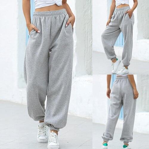 Women Pockets High Waist Ankle Tied Thick Long Sweatpants Sports Pants Trousers Joggers Wide Leg SweatPants Korean Casual Pant