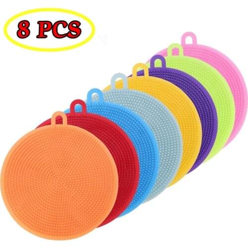 8Pcs Silicone Kitchen Cleaning Brush Silicone Dish Bowl Scrubber Dirt Oil Cleaning Magic Dish Bowl Pot Cleaning Washing Tool
