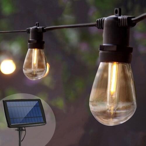 Solar Light Outdoors Street Garland Garden Light S14 Bulbs String Lights Globe With 3W Solar Panel Shatterproof Bulbs Waterproof