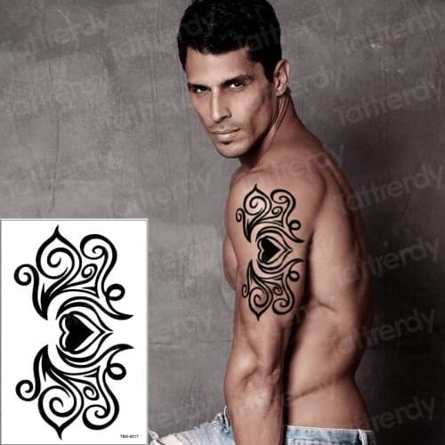 Black Tribal totem Temporary Tattoos Sticker heart Tattoo For Men Body Art Custom Tatoos cool men Mehndi Arab henna flash tattoo