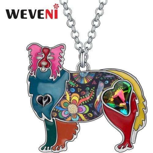 WEVENI Enamel Alloy Standing Border Collie Dog Necklace Pendant Standing Animal Jewelry For Women Girls Pets Lovers Decorations
