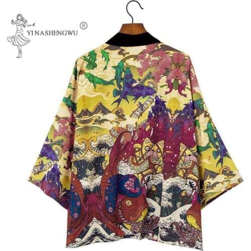 Japanese Kimonos Men Harajuku Carp Cardigan Women Summer Print Loose Shirt Costumes Samurai Japan Traditional Coat Couple Yukata