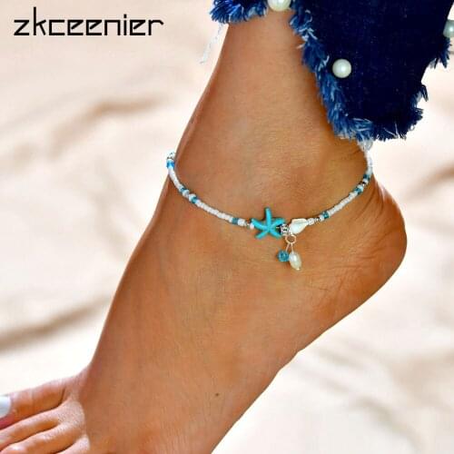 2018 Fashion Bohemian Imitation Pearls Starfish Charms Anklets Bracelets for Women Summer Foot Chain Shell Women Jewelry Gifts