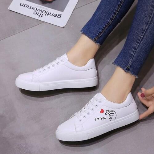 Women Flat Single Shoes Lace-Up Print White Shoe Shallow Female Sneakers Leisure Concise Ladies Vulcanized Shoe Woman Skateboard
