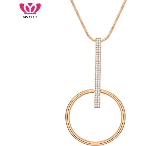 2018 Fashion Crystal Bar Circle Pendant Necklaces Elegant Gold Chain Long Necklace For Women Sweater Jewelry Gifts Simple Design