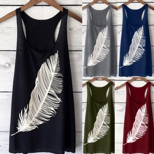 Womens Feather Print Sexy Vest Dress Bottoming Large Size Sleeveless Summer Sweatshirt Tops Ladies' Clothes Cotton Streetwear