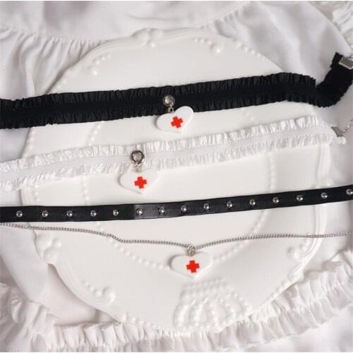 Sweet Cool Gothic Black White Lace Heart Cross Choker Lolita Maid Cosplay Women Necklace D849