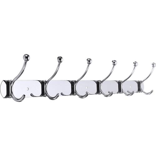 1 pcs 45cm Durable 6 Hooks Silver Stainless Steel Coat Clothes Door Holder Rack Hook For Kitchen Wall Hanger