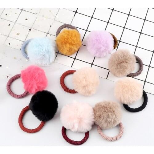 Girl Colorful Pompom Hair Band Accessories 2Pcs Solid Color Soft Hairball Hair Ties Kids Safety Elastic Scrunchie Headdress Gift