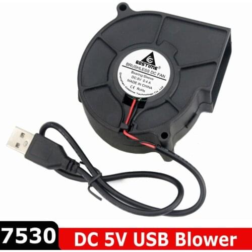 200PCS GDSTIME 7530 DC 5V 0.4A USB Projector Blower Centrifugal Fan 75mm x 30mm Turbo Cooling Fans