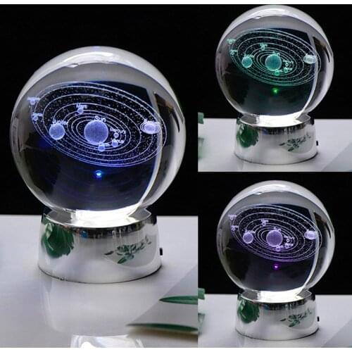 3D Solar System 60MM Crystal Ball Planets Glass Ball Engraved Globe Miniature Decor