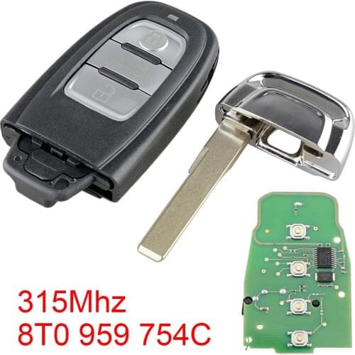 4 Button 315Mhz Uncut Smart Car Remote Key Fob 8T0 959 754C Car Auto Key Replacement for Audi-Q5 A4L A5 A6 A7 A8 RS4 RS5 S4 S5