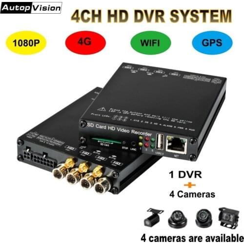 4G WIFI GPS 4CH DVR Vehicle Mobile Full HD 1080P SD Card Video Recorder Car Bus DVR 4 Cameras Security monitoring system HDVR004