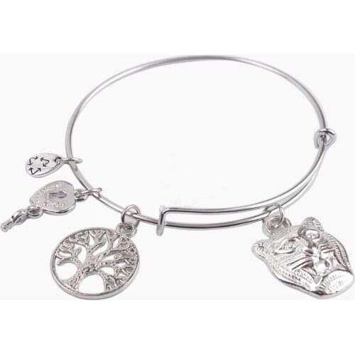 5PCS Fashion Silver Color Tone Tiger Head metal Expandable Wire Bangle Bracelet #91141