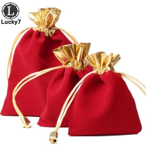 50Pcs/Lot 7x9cm 8x10cm Velvet Pouches Lint Bag Flannelette Jewelry Pouches Charpie Motarium Cotton Flannel Gilt-edged Velvet Bag