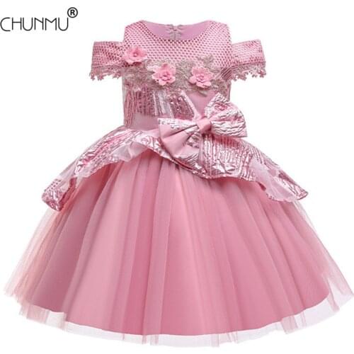 Flower Kids Baby Girls Wedding Party Dress Princess Elegant Lace Jacquard Dress Girls Birthday Party Toddler Children Clothes