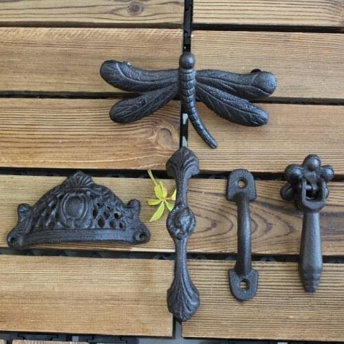 European Vintage Antique Black Home Decor Cast Iron Cabinet Pulls Dragonfly Design Door Handles Pairs(Pair of 2 Pieces)