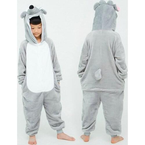 Flannel Children Pajamas Set Winter Hooded Animal Unicorn Stitch 3D Rat Kids Pajamas For Boys Girls Sleepwear Onesies Homewear