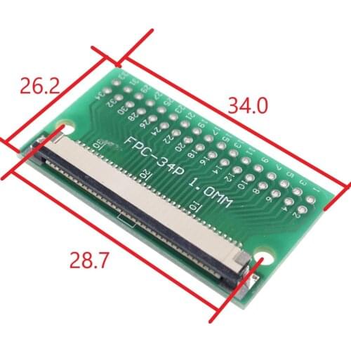 2pcs Flexible Flat Cable FFC/FPC Connector Adapter 34 Pin 1.0mm to 2.54mm Dual Row 2x17 Pin 34 through holes DIP PCB Converter