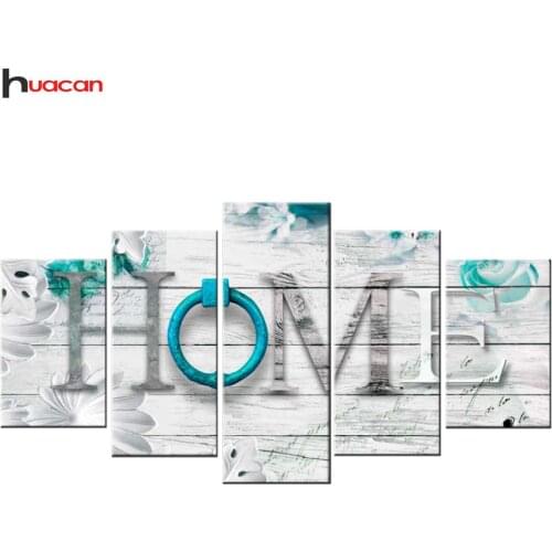 Huacan Full Square Diamond Painting "Love Home" Multi-picture Combination Embroidery Cross Stitch Mosaic Home Decor 5pcs/set