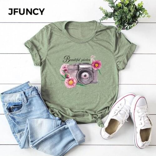 JFUNCY Plus Size 2020 New Print T Shirt Women Oversize Summer T-shirts Female Cotton Short Sleeve Tees Top Woman Casual Tshirt