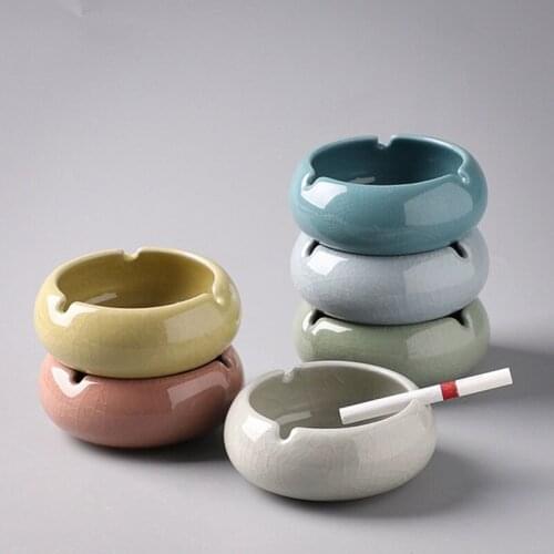 Ceramic Ice Crack Ashtray Round Shape Solid Color Ash Tray Creative Cigarette Ashtray Smoking Holder Living Room Home Decor
