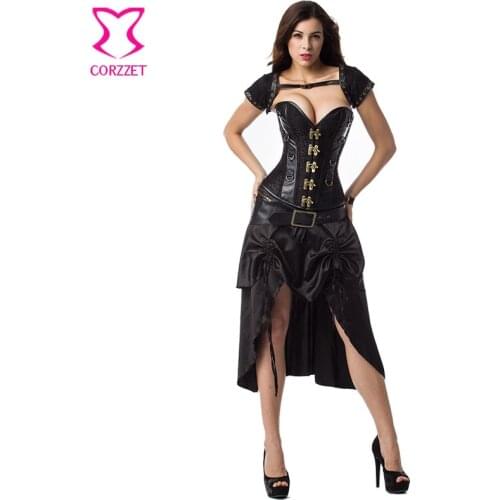 5-piece Set Black Hot Sexy Corpetes E Espartilhos Plus Size Corsets And Bustiers Gothic Steampunk Dress Burlesque Corset Dresses