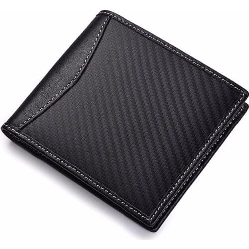 Fashion RFID blocking Carbon Fiber men wallets genuine leather short male ID credit card holder wallet pocket purse