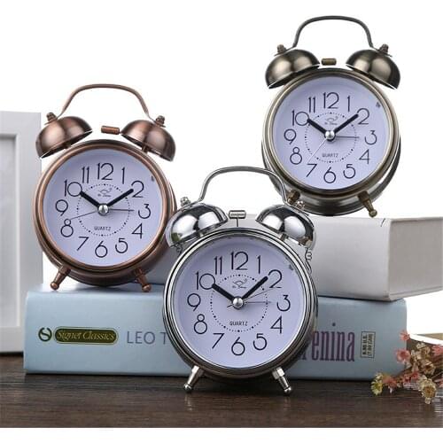Creative Alarm Clock Vintage Retro Silent Pointer Clocks Playing Bell Loud Alarm Clock With Night Light Bedside Home Decor