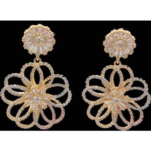 Lanyika Fashion Jewelry Young Lovely Hollow Lines Flower Cute Earrings Zircon Micro Plated Anniversary Birthday Trendy Best Gift