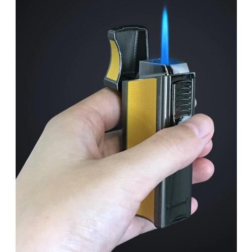 Guevara Metal Cigar Cigarette Tobacco Lighter Torch Jet Flame Refillable With Punch Smoking Tool Accessories Portable Gift Box