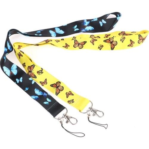 Fashion Butterfly Lanyards Keychain Ribbon Mobile Phone Hang Rope Neck Straps