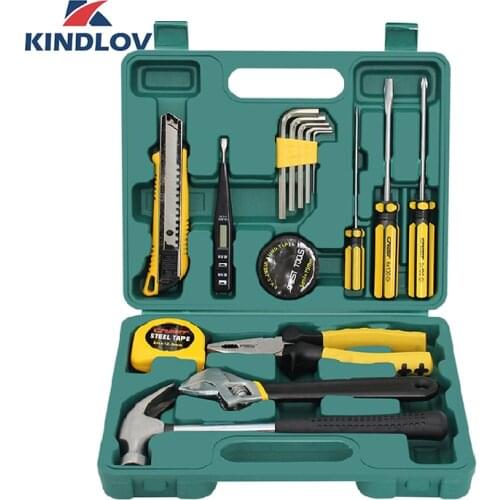 KINDLOV 16 Pcs Hand Tool Set General Household Repair Kit With Storage Toolbox Plactic Case Wrench Screwdriver Hammer Hand Tools