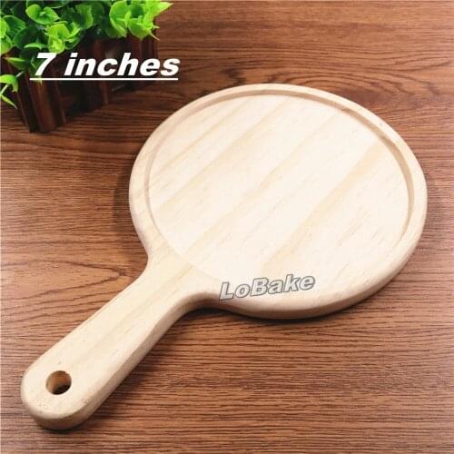 New 7 inches thick 1.7cm wooden round pizza pan with handle pizza stones pie holder pancake pans kitchen tools for DIY bakeware
