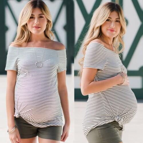 New pregnant women long-sleeved shirt sexy pregnant women strapless striped shirt shirt casual maternity dress