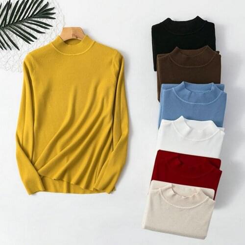 Autumn Winter Pullovers Women Sweater Mock Neck Solid Knit Slim Pullover Female Long Sleeve Warm Big Sweaters M/L/XL/XXL