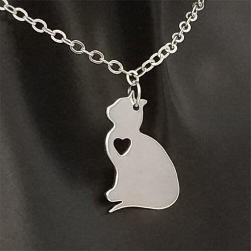Wholesale Trendy Cat Stainless Steel Necklace Cat Heart Pendant Necklace Women Fashion Cat Jewellery Gift