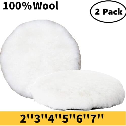 2Pc 100% Lambswool Polishing Pads 3''4''5''6''7'' Soft Sheepskin Buffing Pads Hook and Loop Cutting Pad for Car Furniture Glass