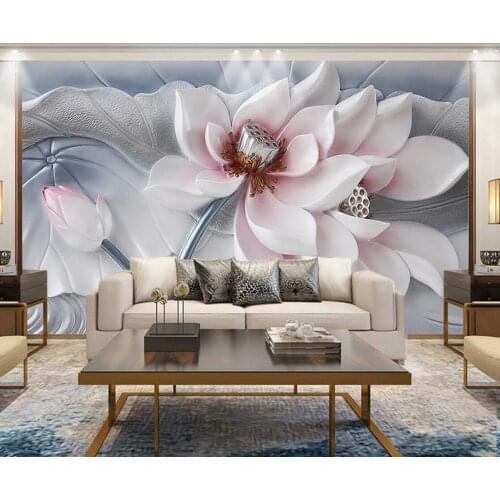 Embossed Water Lily Flower Wallpaper Murals 3D Photo Wall Paper Wall Art Decor Contact Paper Home Improvement Floral Wall Cover