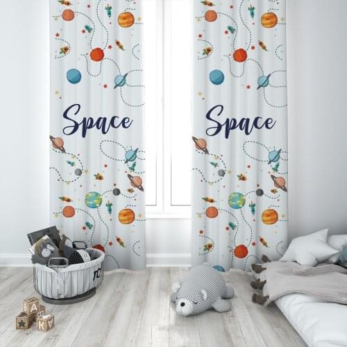 Curtains Children 3D Printed Decorative Items Home Childrens Room Dark Blue Space Planet Rocket Model 205