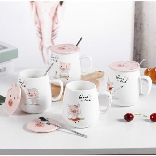 Cute cartoon pig mug simple animal lovers ceramic cups creative coffee cups