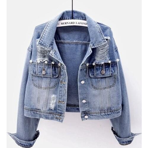 Spring Short Denim Jacket Women Basic Coat Loose Tassel Beading Frayed Jeans Jacket Female Vintage Washed Blue Student Outerwear