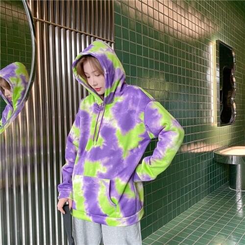 Deeptown Tie Dye Hoodie Women Oversized High Street Korean Style 2021 Fashion Long Sleeve Hip Hop Harajuku Sweatshirt Casual