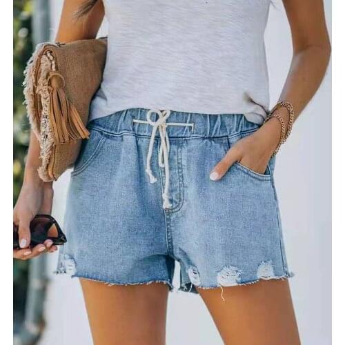 Women High Waist Denim Shorts Ripped Hollow Out Hole Streetwear Plus Size Black Blue Jean 2021 New Fashion Summer