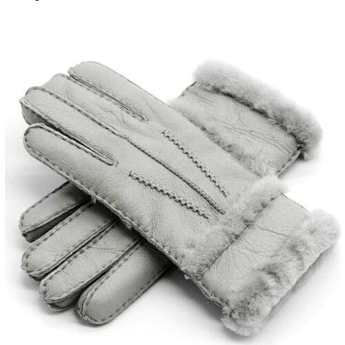 100% Sheepskin Winter Gloves for Women Men Real Cashmere Fur Warm Gloves Ladies Full Finger Genuine Leather Mitten Gloves