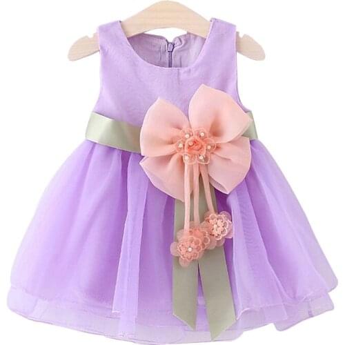 2021 Summer Baby Girls Dresses Princess Bow Weddings Skirt Kids Birthday Party Costume Childrens Elegant Clothing For 0-3Y