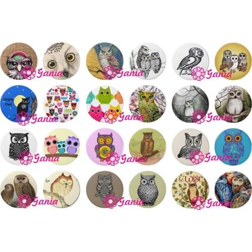 24pcs/lot Interchangeable 18mm Snap Jewelry Cabochon Glass Button Vintage Owl Button for Bracelet Necklace Ring Earring Bijoux